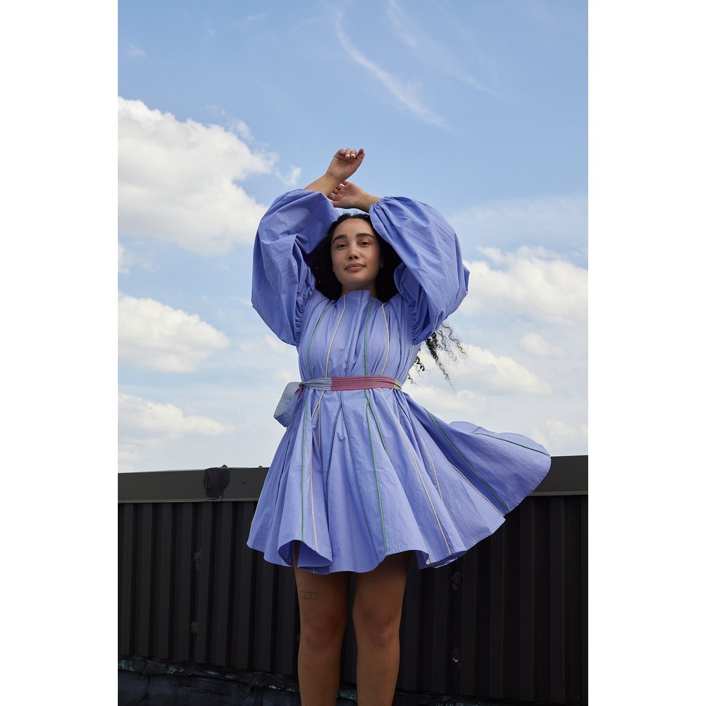 NWT Rujuta Sheth x Free People Lucy Mini Dress Lavender Piping Balloon Sleeve L - Picture 3 of 9